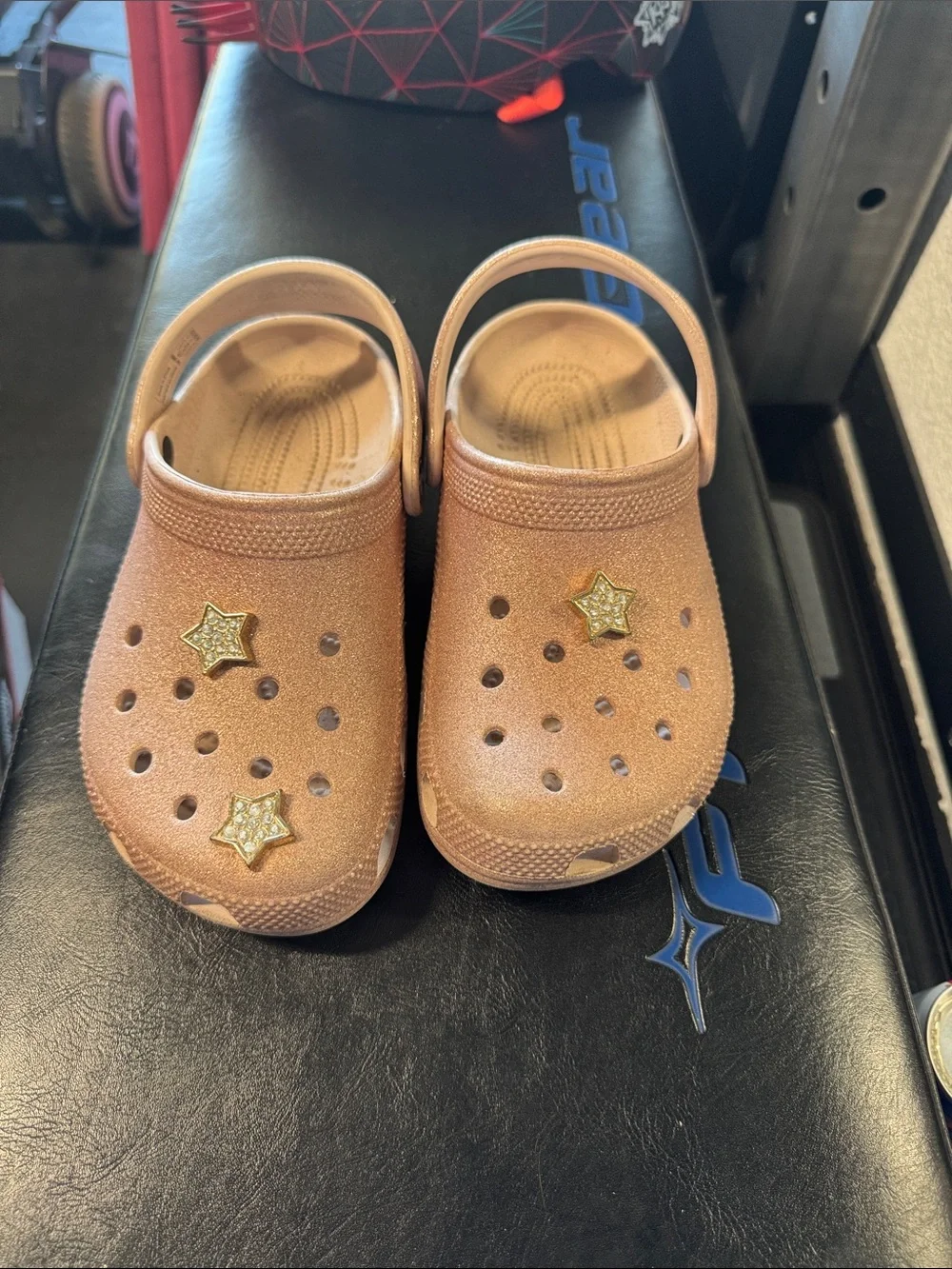 CROCS Kids Glitter Clog in Rose Gold with Star Charms